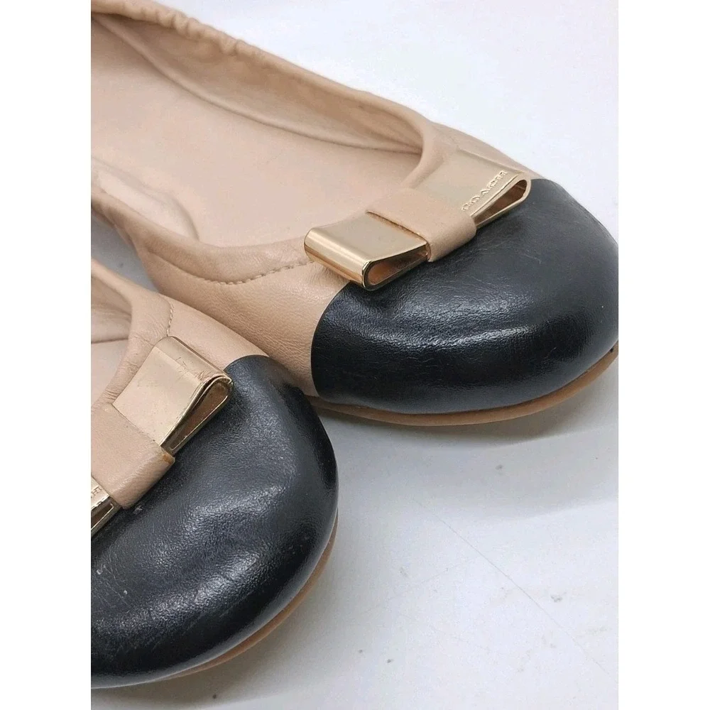 Coach DEMI Foldable Ballet Slip On Flats Size 11B Beige Black Gold Tone Bow - Picture 9 of 11